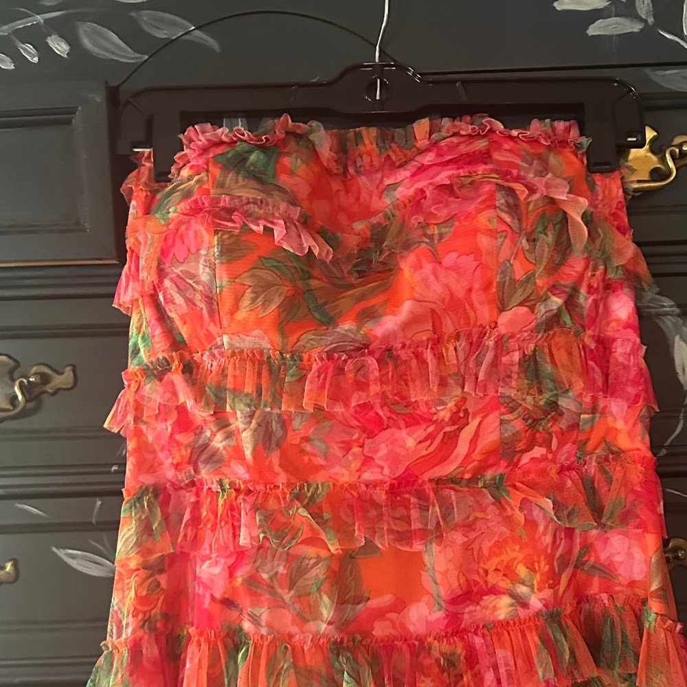 Vibrant Floral Ruffle Midi Dress MAC Duggal size 10 - Picture 5 of 7